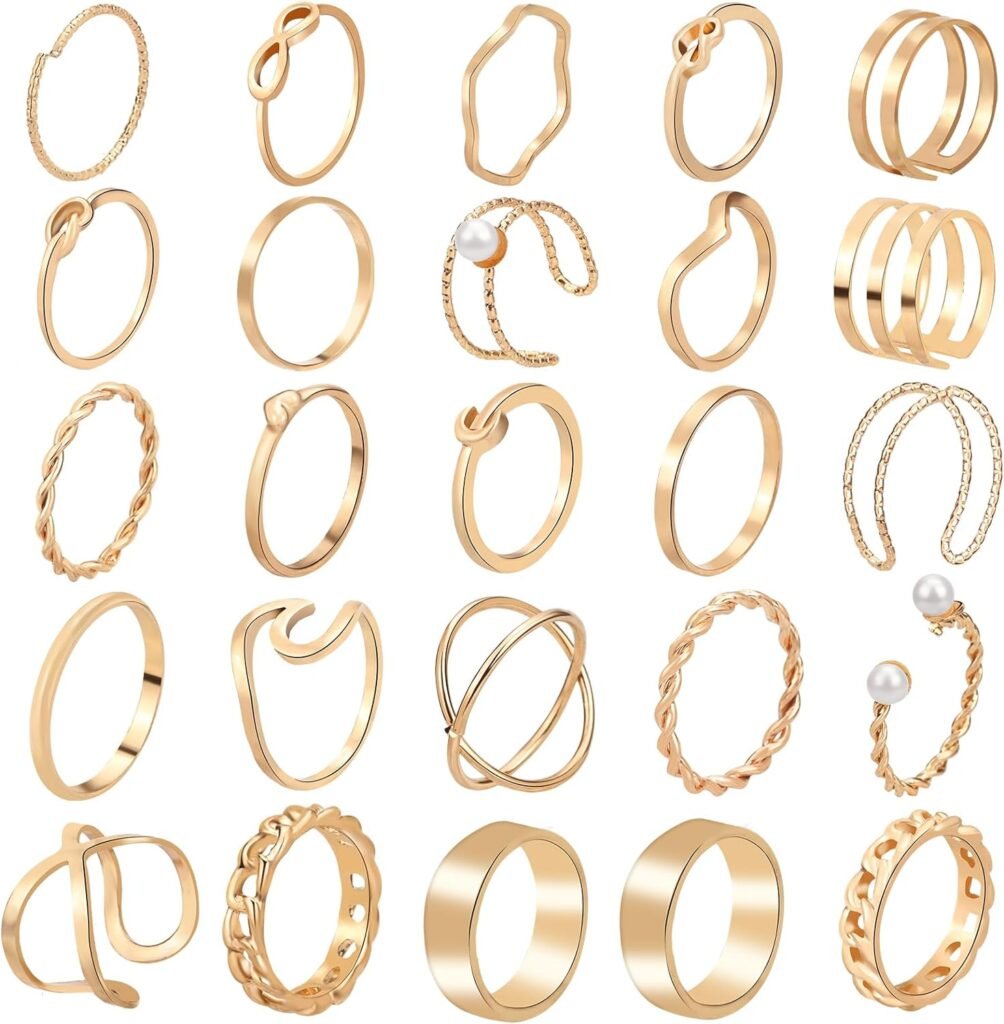 ONESING 18-31 Pcs Knuckle Rings for Women Stackable Rings Sets Girls Bohemian Retro Vintage Joint Finger Rings Gold Rings Set for Women Men Hollow Carved Flowers Crystal Rings