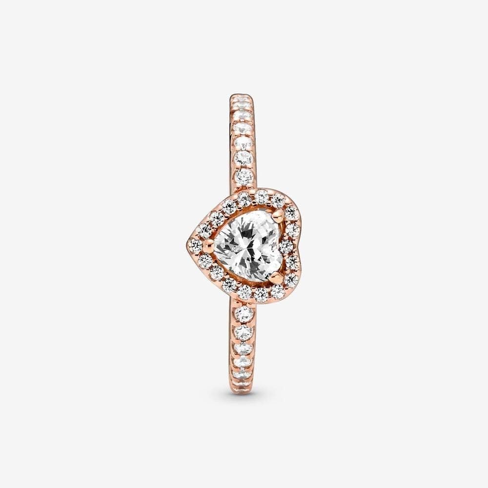 Pandora Sparkling Elevated Heart Ring - Rose Gold Ring for Women - Layering or Stackable Ring - Gift for Her - 14k Rose Gold-Plated Rose with Cubic Zirconia - Size 7.5