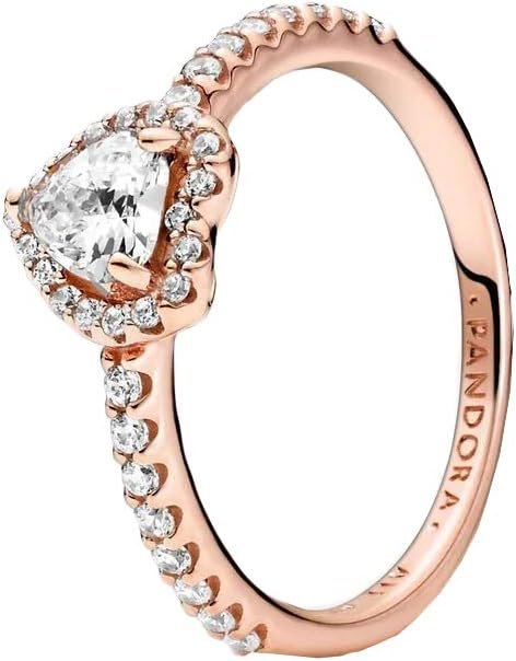 Pandora Sparkling Elevated Heart Ring - Rose Gold Ring for Women - Layering or Stackable Ring - Gift for Her - 14k Rose Gold-Plated Rose with Cubic Zirconia - Size 7.5