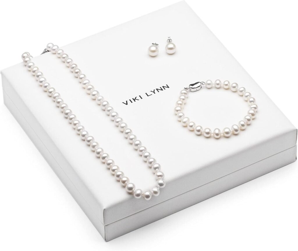 VIKI LYNN Freshwater Cultured Pearl Necklace Set Includes Stunning Bracelet and Stud Earrings Jewelry for Women