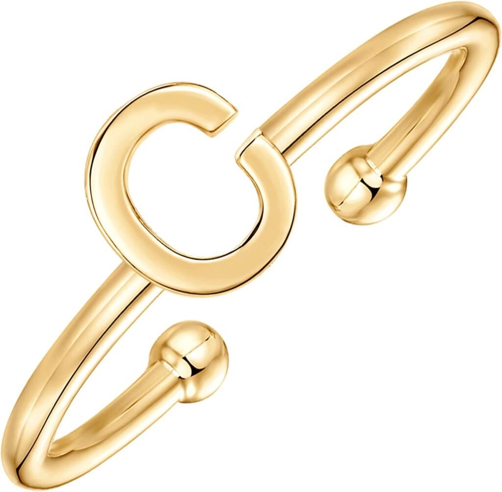 PAVOI 14K Gold Plated Initial Adjustable Ring | Womens Initial Ring | Fasion Ring Women