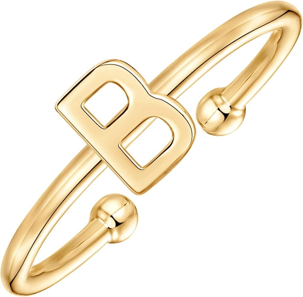 PAVOI 14K Gold Plated Initial Adjustable Ring | Womens Initial Ring | Fasion Ring Women
