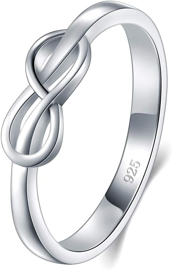 BORUO Infinity Ring - Sterling Silver Rings For Women - 925 Infinity Sterling Silver Rings - Knot Ring - Infinity Shape Silver Ring - Classic Gift for Special Occasions - Stackable - 2mm Size 4-12