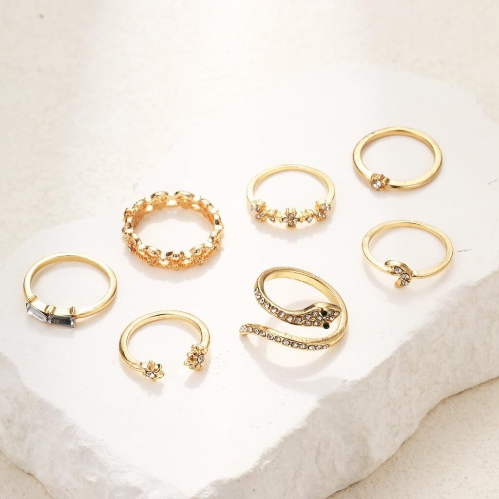 FUTIMELY Boho Retro Stackable Rings Sets for Teens Girls Women Rhinestone Knuckle Joint Finger Kunckle Nail Ring Sets