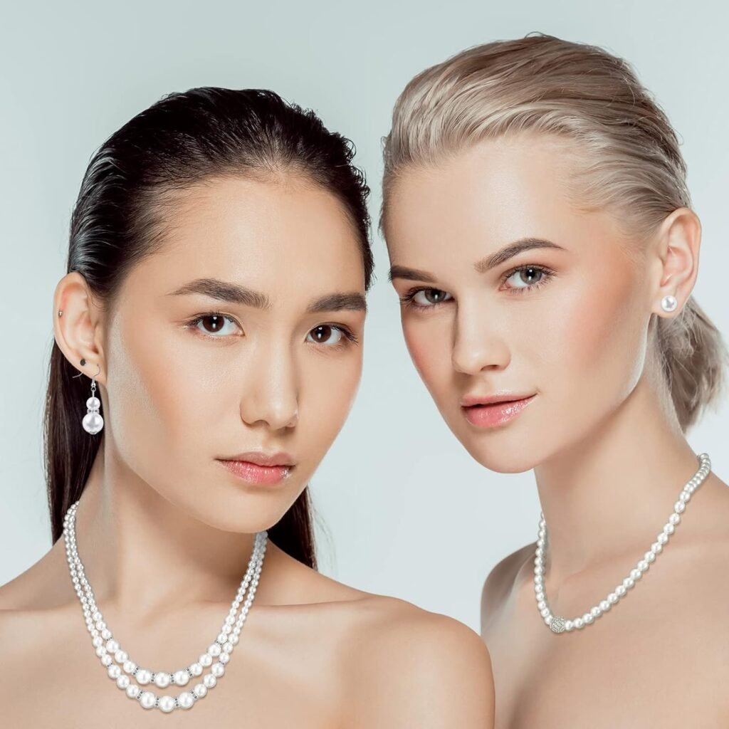 Bonuci 8 Pcs Wedding Pearl Necklace Pearl Earrings Pearl Bracelet Set 1920s Pearl Jewelry Set Pearls Accessories Gift