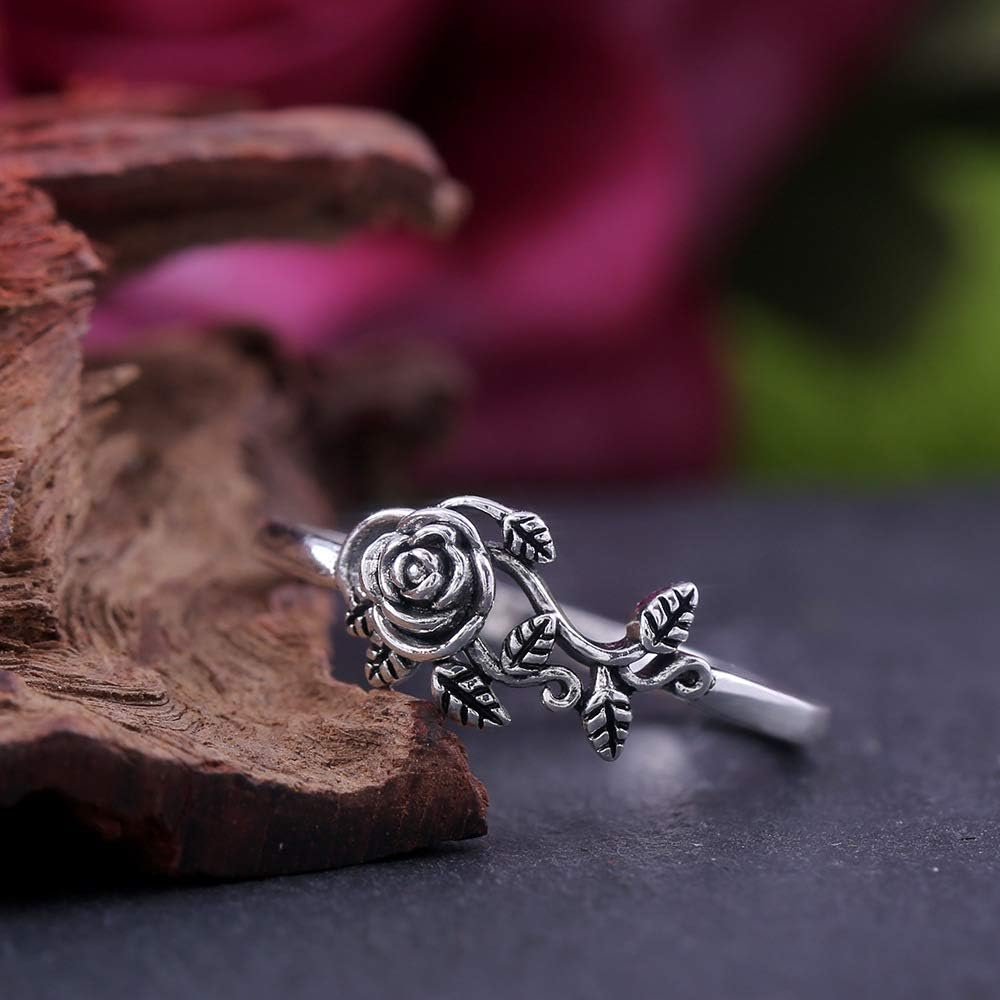 Tiny Rose Flower Silver Ring, Stacking Rings for Women Small Dainty 925 Silver Plated Ring Delicate Everyday Ring for Women Minimalist Personalized Jewelry