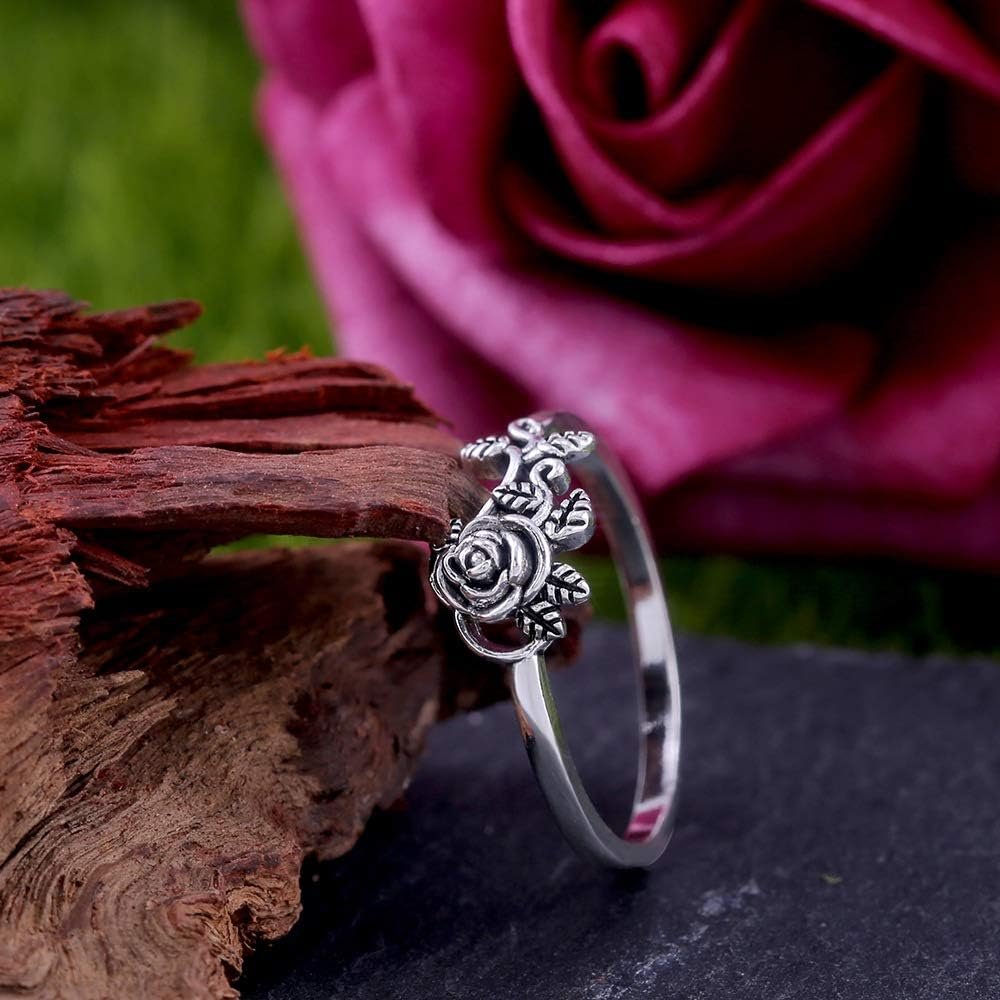 Tiny Rose Flower Silver Ring, Stacking Rings for Women Small Dainty 925 Silver Plated Ring Delicate Everyday Ring for Women Minimalist Personalized Jewelry