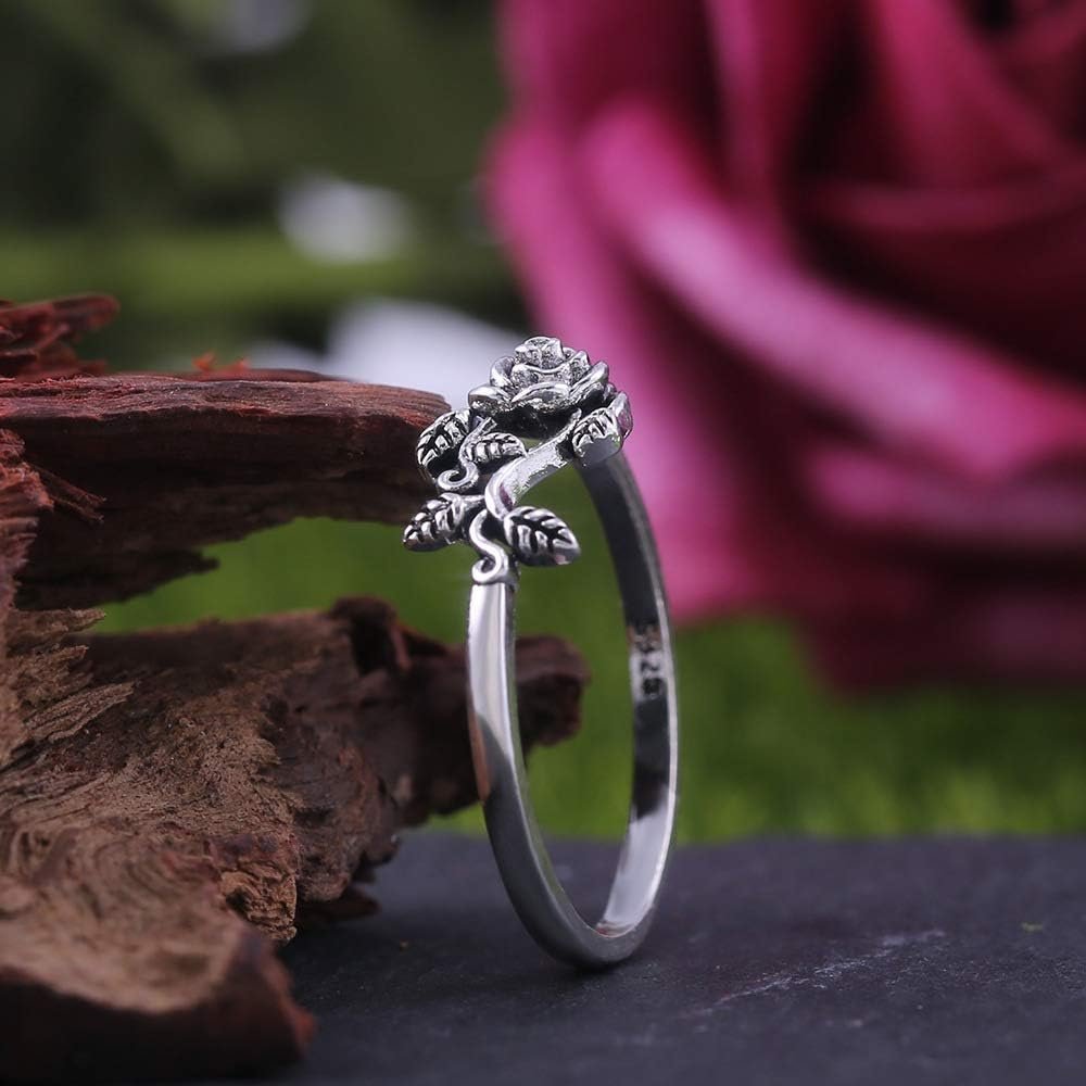 Tiny Rose Flower Silver Ring, Stacking Rings for Women Small Dainty 925 Silver Plated Ring Delicate Everyday Ring for Women Minimalist Personalized Jewelry