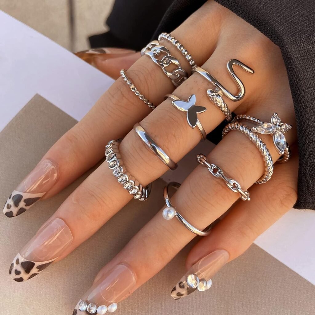 YEEZII 68 Pcs Gold Knuckle Rings Set for Women Girls, Stackable Rings Boho Joint Finger Midi Rings Silver Hollow Carved Crystal Stacking Rings Pack for Gift