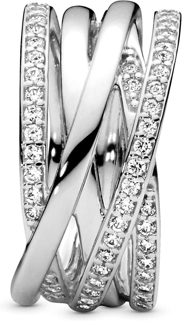 Pandora Sparkling  Polished Lines Entwined Ring - Sterling Silver Ring for Women - Gift for Her - Sterling Silver with Clear Cubic Zirconia - Size 7.5